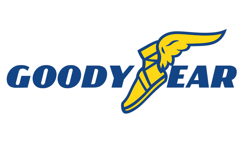 Generate a high-resolution, vector-style 'Goodyear' logo featuring the iconic winged foot symbol. Use deep blue and yellow colors. Maintain precise typography, clean lines, and a transparent background. Modern, professional, and sharp quality.