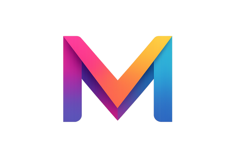 Trendy logo design of Myntra, vibrant multicolor M-shaped strokes, stylish and youthful branding, clean high resolution vector.